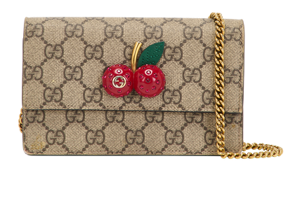 GG Cherries Wallet On Chain, &pound;475, Handbags, Brown/Red, Canvas, Front view